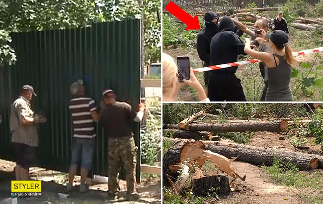 Вырубка леса в Гостомеле: скандальный участок обнесли забором &mdash; готовятся строить ТЦ (видео)