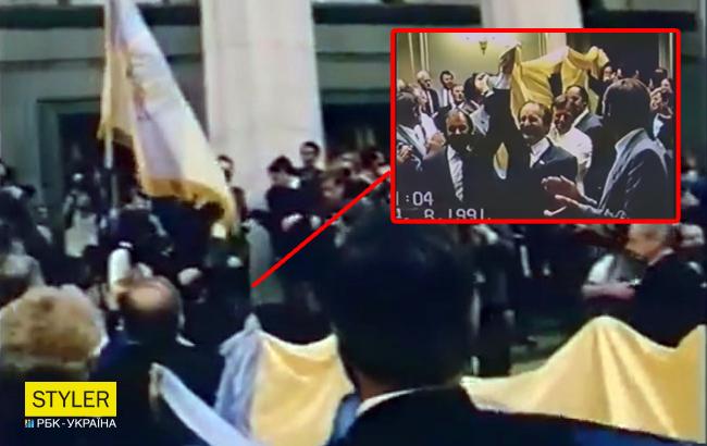 В сети показали раритетное видео, как желто-голубой флаг впервые занесли в Верховную Раду