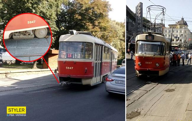 НП у Києві: на Подолі з рейок зійшов трамвай (фото)