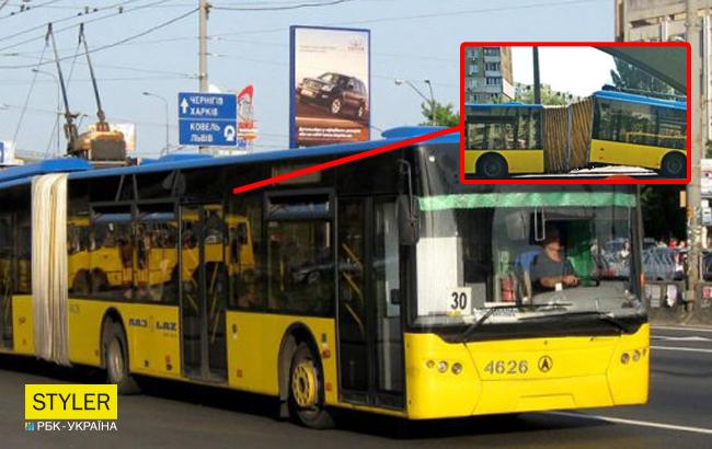 "Переломался пополам": в Киеве во время движения развалился троллейбус (фото)