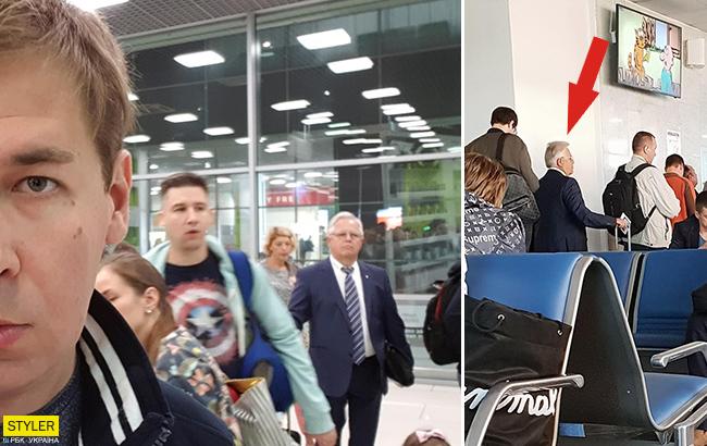 "Летить собі людина на роботу": в аеропорту піймали Петра Симоненка, який чекав рейс на Москву