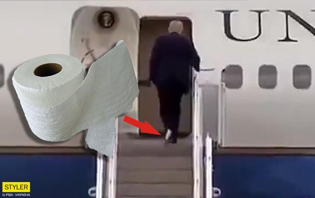 В сети высмеяли Трампа из-за прилипшего куска туалетной бумаги к ботинку