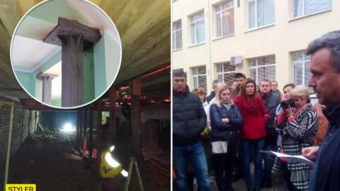 Обвал поверху в школі в Броварах: стіни підперли залізом і пустили дітей вчитися (фото)