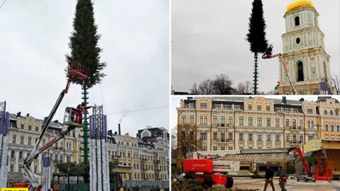 У Києві почали встановлювати головну новорічну ялинку України