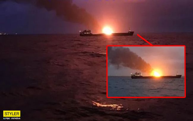 Число погибших растет: в Керченском проливе горят два судна (видео)