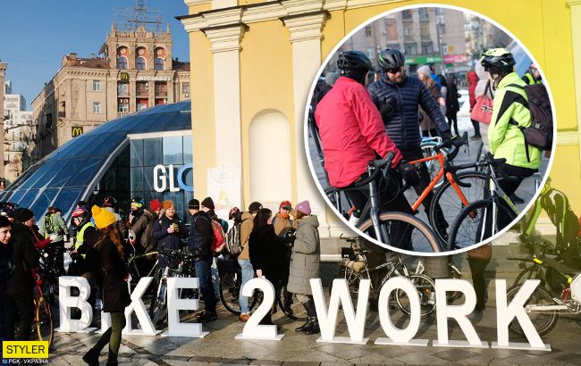 Велосипедом на роботу: як в Києві промчав зимовий флешмоб (відео)