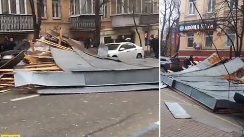 В центре Киева с дома сорвало крышу: подробности ЧП (видео)