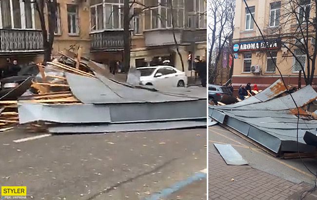 В центре Киева с дома сорвало крышу: подробности ЧП (видео)