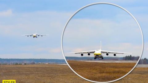 Фантастика: украинский самолет АН-124 приземлился при сильном боковом ветре (видео)