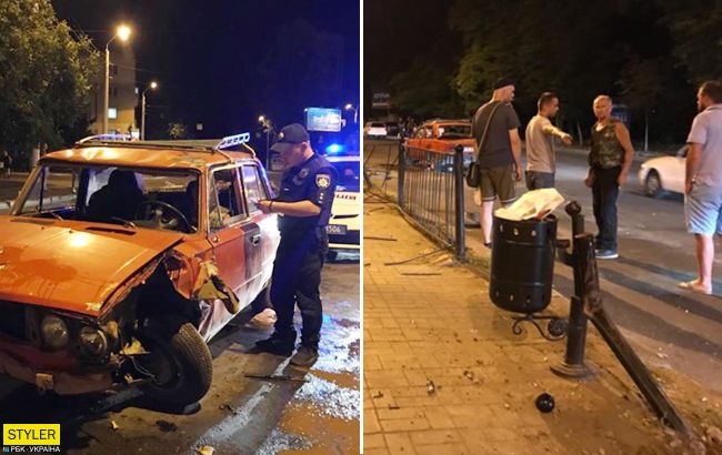 В Одессе авто протаранило остановку: люди чудом спаслись