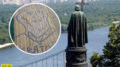 В Італії на полі з'явився великий портрет київського князя до приїзду Путіна