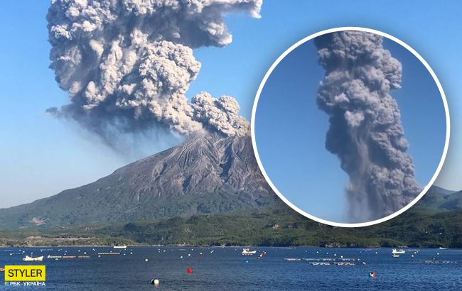 В Японии начал извержение гигантский вулкан: впечатляющие фото и видео