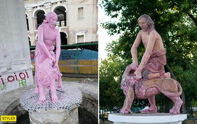 У Києві понівечили найстаріший фонтан: фарбу здирають разом із бетоном (фото)