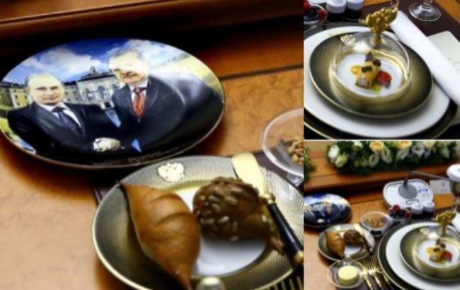 Эрдогану в Петербурге подали обед на тарелке с изображением Путина