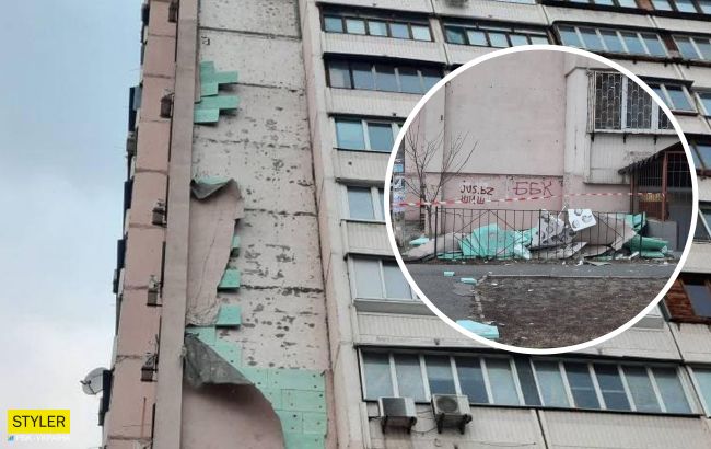 У Києві ураган зірвав утеплювач з багатоповерхівки (фото)