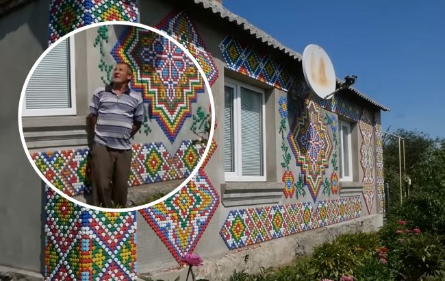 16 лет собирал пластиковые крышечки: на Волыни мужчина украсил дом цветной вышивкой