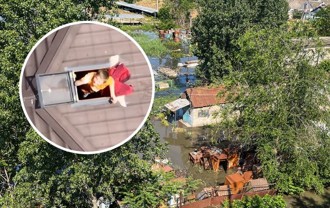 ВСУ дроном передали воду женщине с детьми, которые застряли в затопленном доме: трогательное видео