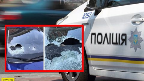 В центре Киева разгромили элитные авто и измазали их чем-то бурым (фото)