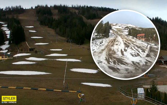 Гірськолижні курорти Карпат залишилися без снігу: сумні фото