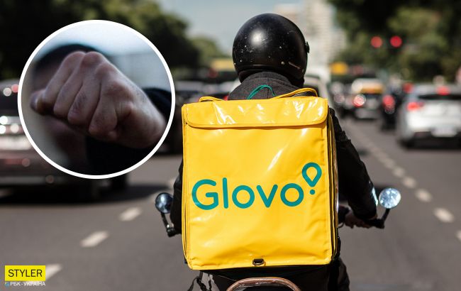 Кур'єр Glovo вирубив перехожого одним ударом і втік: відео НП в Києві