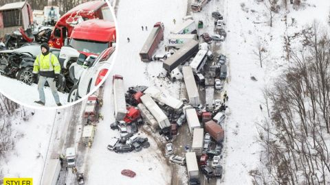 В США из-за снегопада столкнулись 66 авто: в сети появилось впечатляющее видео