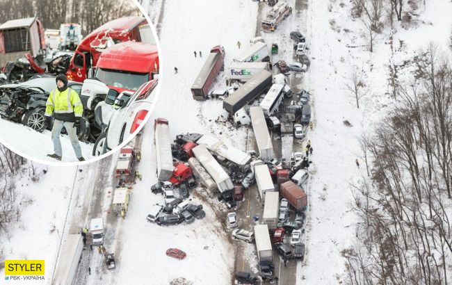 В США из-за снегопада столкнулись 66 авто: в сети появилось впечатляющее видео