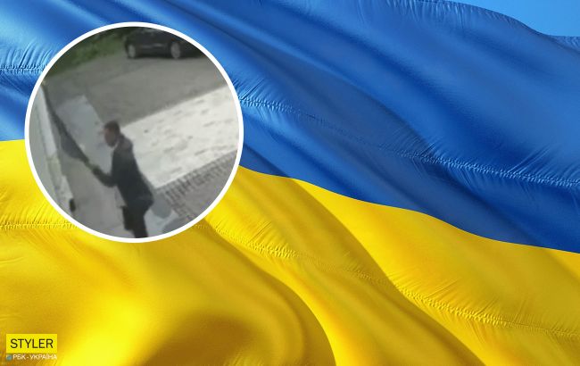У центрі Києва чоловік зірвав прапор України: його оголошено в розшук (відео)