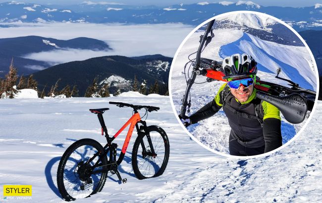 Украинец на велосипеде покорил заснеженную Говерлу: впечатляющие фото