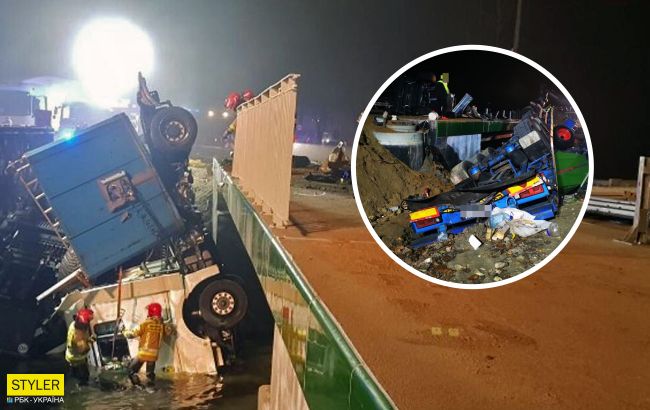 В Польше украинец подшофе на грузовике растрощил мост и "нырнул" в реку, спровоцировав экоЧП