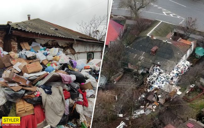 В Полтаве женщина 20 лет тянет домой мусор со всего города: видна только крыша (фото)