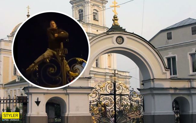 В Луцке парень "под кайфом" залез на ворота собора и его постигла мгновенная расплата (видео)