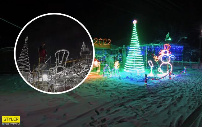 Під Херсоном батько з сином 10 днів прикрашали оселю новорічною інсталяцією: результат - на яскравому відео