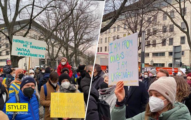 "Путін, геть з Донбасу": в Берлине и Париже поддержали Украину и вышли против агрессии РФ
