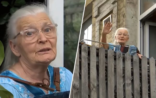 "Россияне доиграются": в Киеве пенсионерка играет гимн Украины на баяне, находясь на балконе