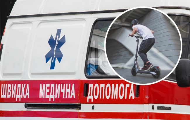 В Киеве владелец самоката упал на оживленной дороге и едва не попал головой под колеса авто (видео)
