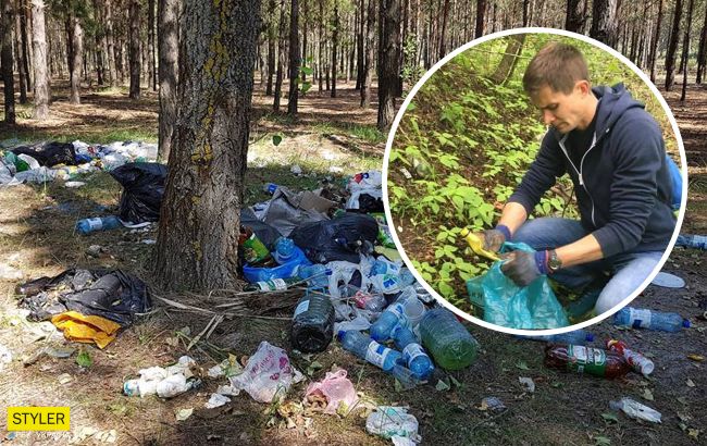 В Киеве парень вынес из леса 2,5 тонны мусора: просто брал с собой пакетик