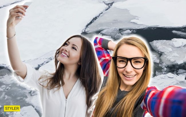 Опасное селфи: в Киеве девушки из-за фото провалились под лед (видео)