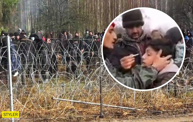 Мигранты на границе с Польшей заставили ребенка плакать на камеры: пускали в глаза сигаретный дым (видео)