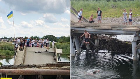 Дети прыгали с разрушенного моста после встречи с Зеленским (видео)