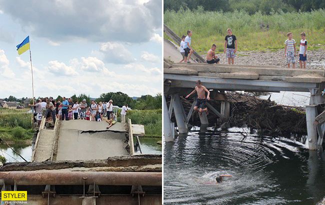 Дети прыгали с разрушенного моста после встречи с Зеленским (видео)