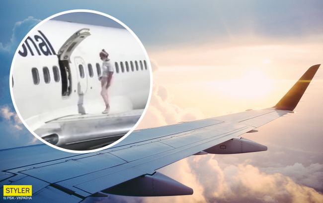 В "Борисполе" девушка прогулялась по крылу самолета и поболтала ножками (видео)
