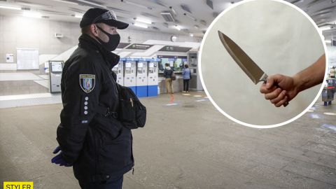 У метро Києва неадекват з ножем напав на пасажирів і "копа" через зауваження про маску