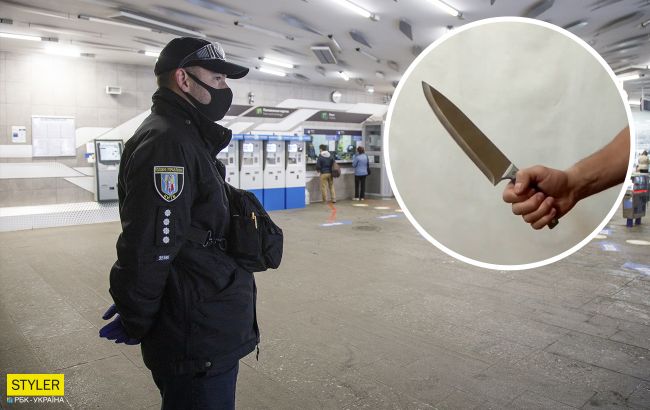 В метро Киева неадекват с ножом напал на пассажиров и "копа" из-за замечания о маске