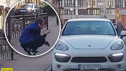 В Киеве заметили неадеквата с пистолетом на Porshe (видео)