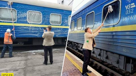 Укрзалізниця показала данцю, який мив вікно поїзда, як чистять вагони (фото)