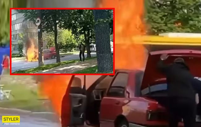 Тушили все неравнодушные: в Киеве на ходу загорелось авто (видео)