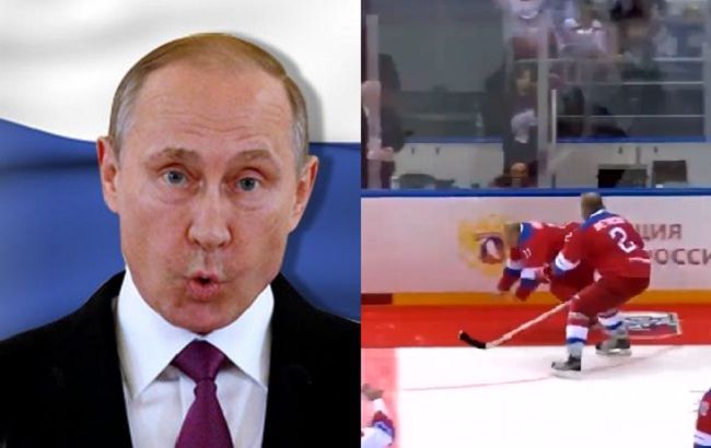 Путін епічно гепнувся на хокейному матчі: відео ганьби