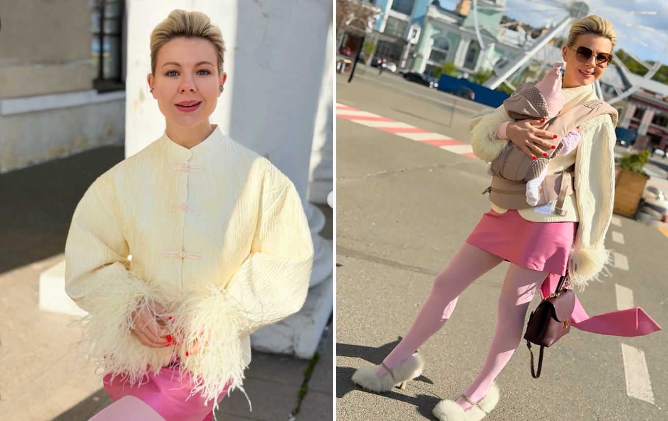 Стильна мама в декреті: Курбанова показала сміливий "лук" з пір’ям і хутром