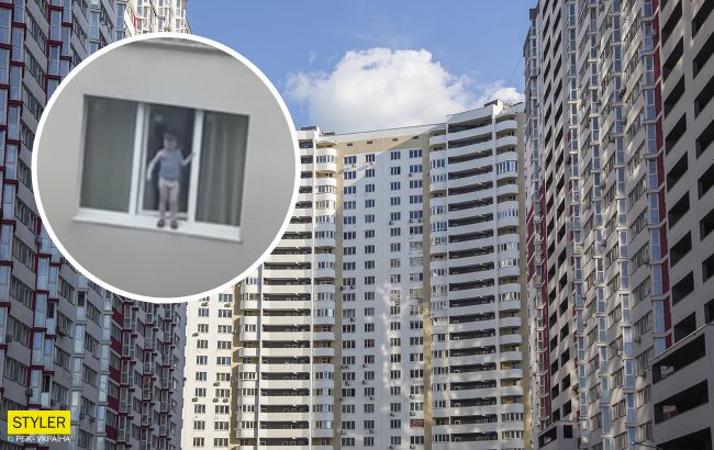 4-летний малыш гулял по подоконнику девятого этажа: видео момента ЧП в Мариуполе
