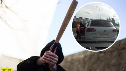 В Киеве водитель-качок с битой накинулся на молодую семью посреди дороги: видео инцидента